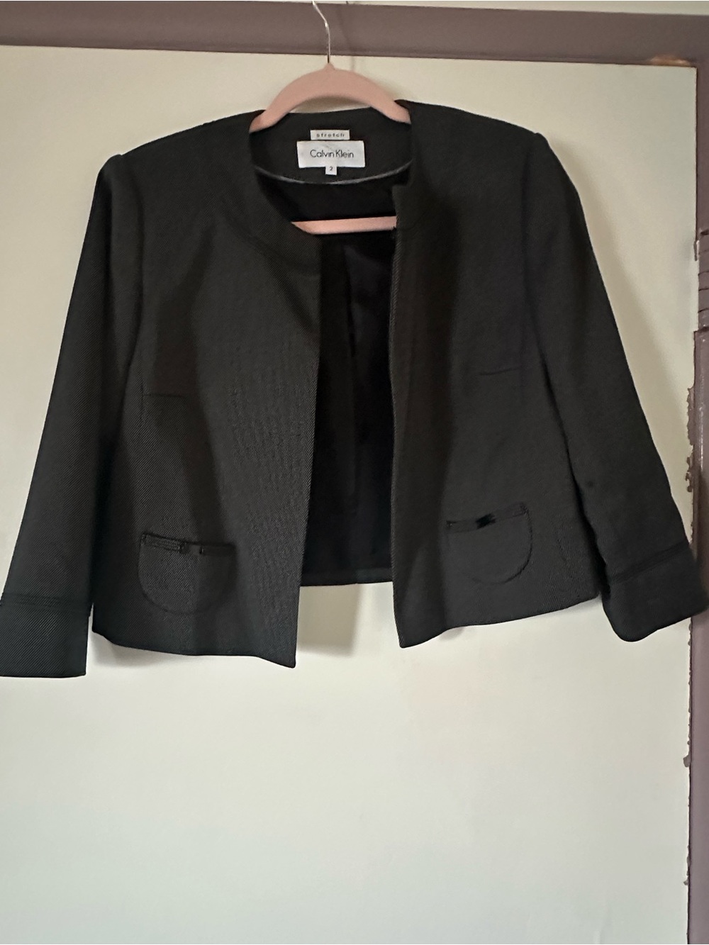 Calvin Klein Black Cropped Collarless Blazer